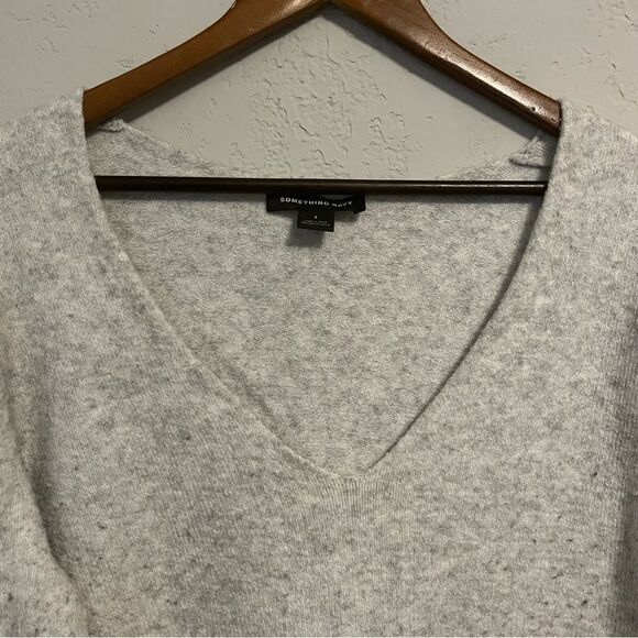 Women's Something Navy Grey V-Neck Sweater - Picture 3 of 7